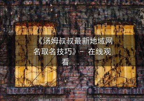 《汤姆叔叔最新地域网名取名技巧》- 在线观看 - 揭开网络身份背后的惊天秘密